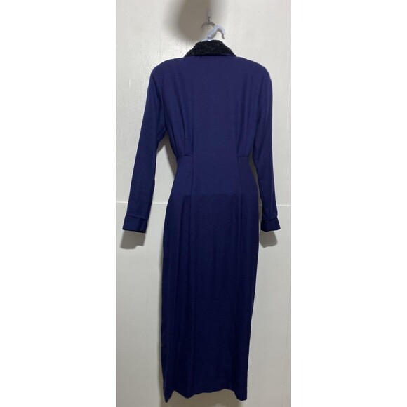 Vintage Expo Dress Womens 4 Blue Long Line Plush Collar Toggle Made USA 80s - Picture 4 of 11